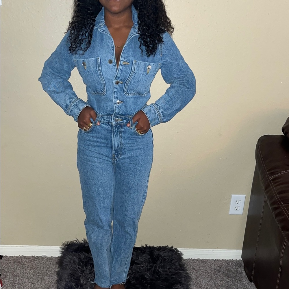 ZARA Classic Blue Denim long Sleeve Jumpsuit